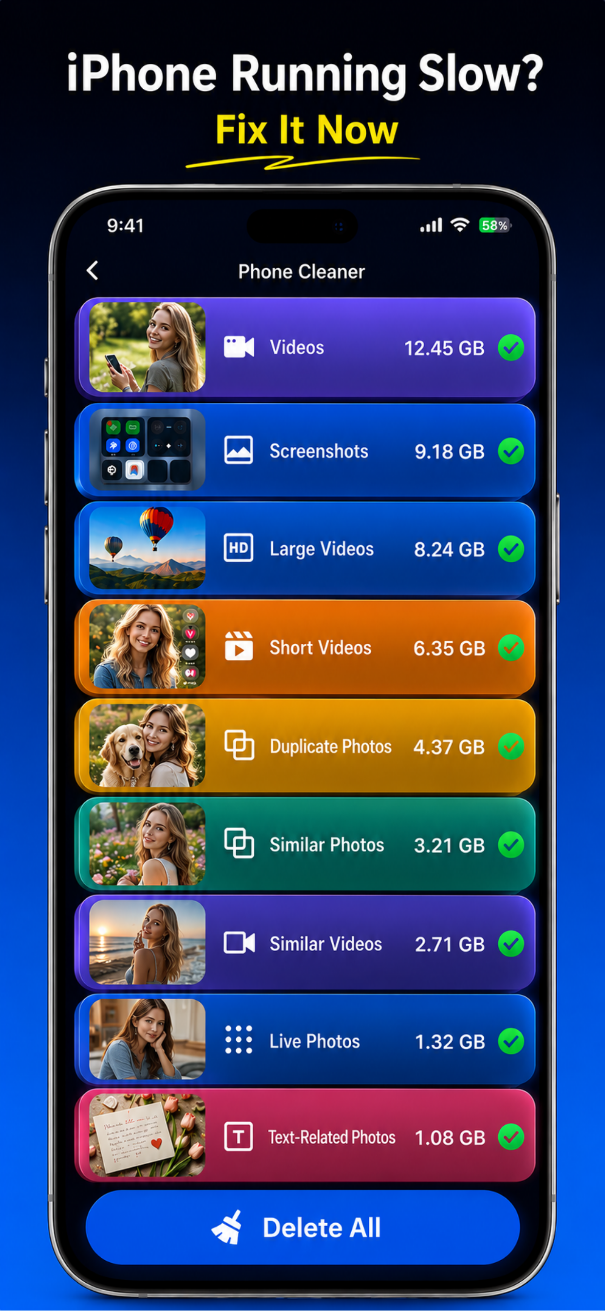 PixCleaner category cleanup screen
