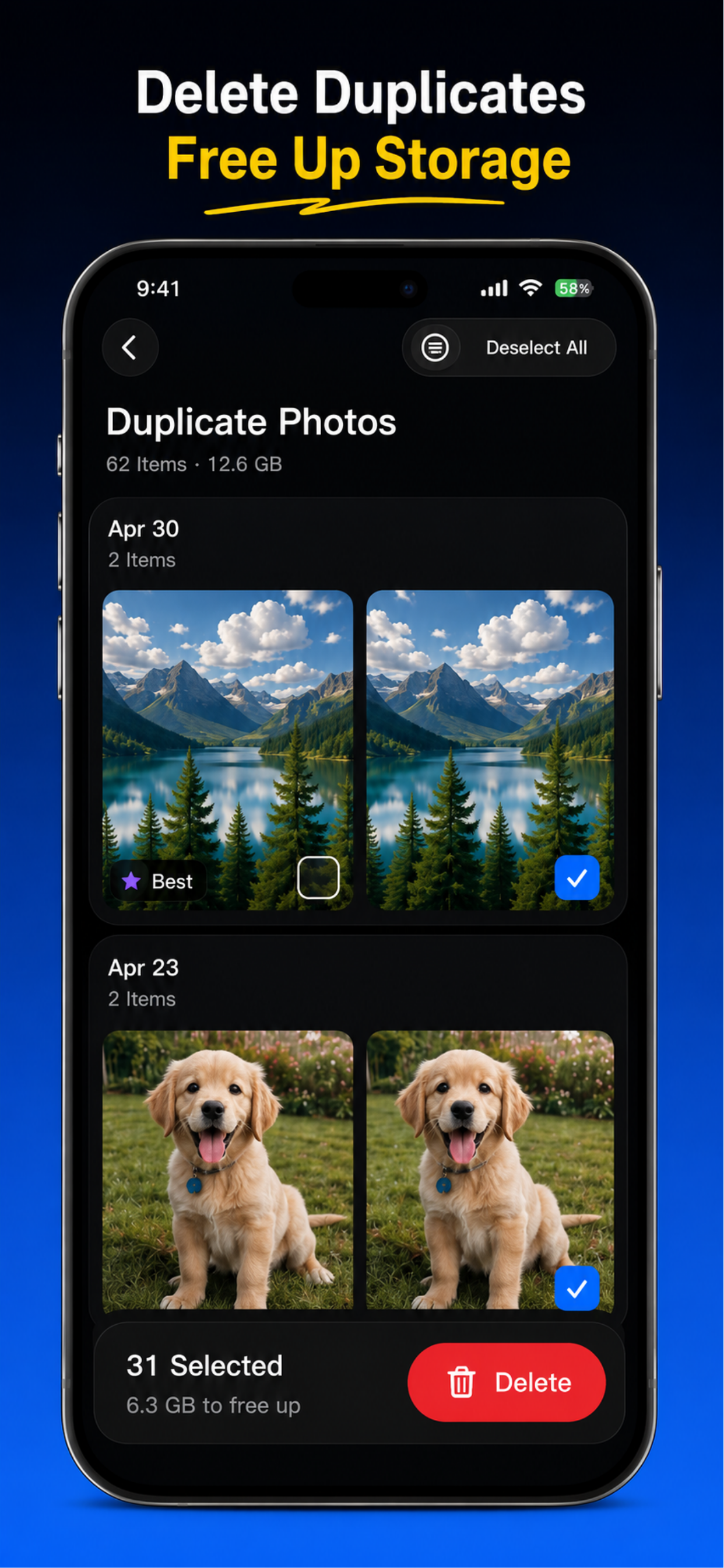 PixCleaner duplicate cleanup screen